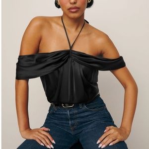 Reformation Nancy Silk Top - Black